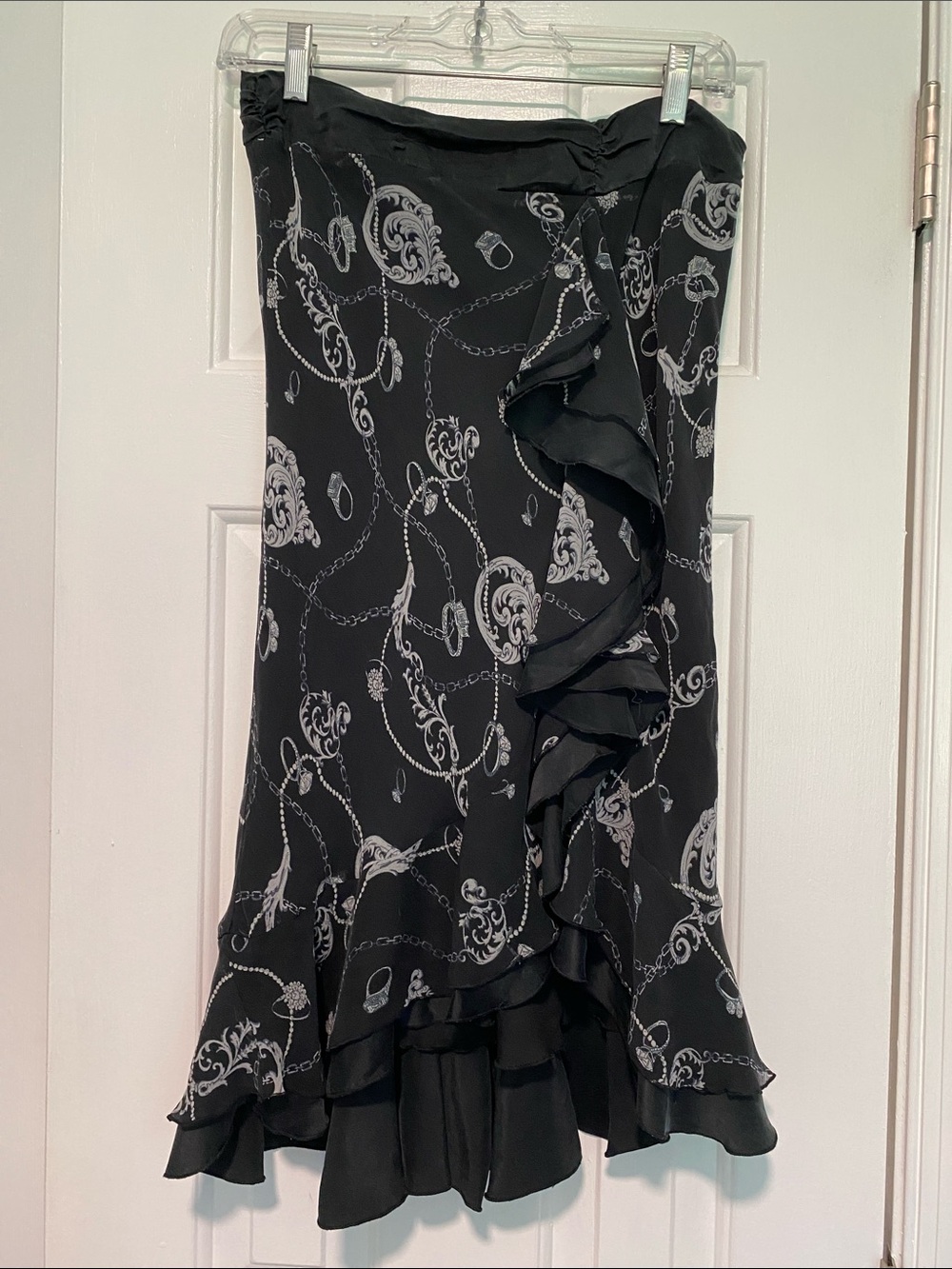 Allison Taylor Black and White Chain-Print Ruffle High-Low Skirt